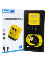 Trinex Dual Boost 45W Charger | Super Fast Charging USB-C Power Adapter for Smartphone & Tablet