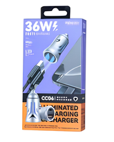 Remax CC06 36W Zinc Alloy Illuminated Fast Car Charger | Dual USB & USB-C PD Car Adapter