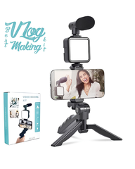 AY-49 Vlogging Kit Tripod Stand with Triple Light Setup | Video Making Kit for YouTube & Reels