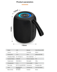 Kisonli Q26 Portable Bluetooth Speaker with RGB Lights & FM Radio