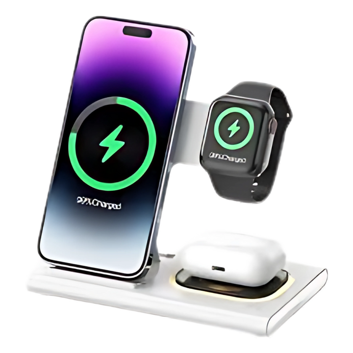 4-in-1 Foldable Wireless Charging Station with LED Night Light – Fast Charging Hub for Apple & Android