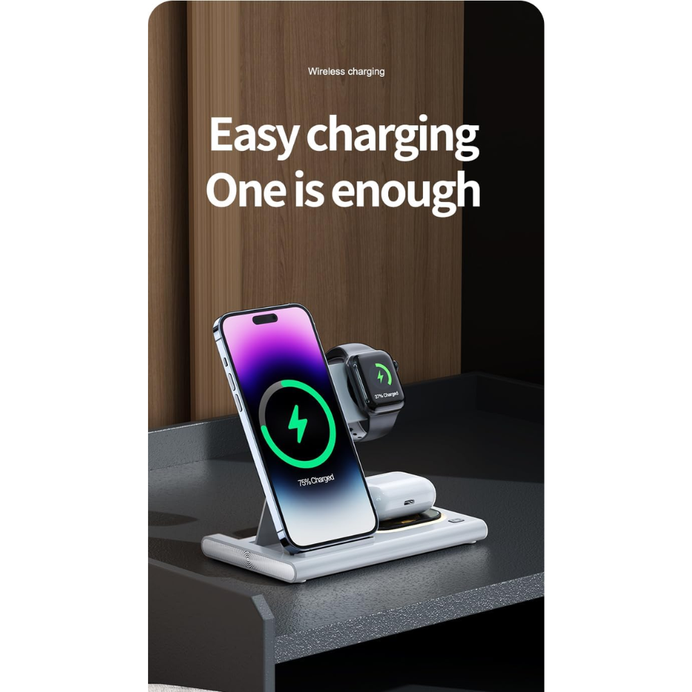 4-in-1 Foldable Wireless Charging Station with LED Night Light – Fast Charging Hub for Apple & Android