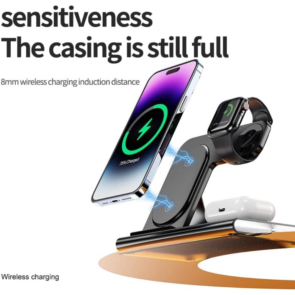 4-in-1 Foldable Wireless Charging Station with LED Night Light – Fast Charging Hub for Apple & Android