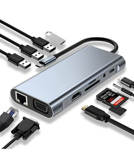11-in-1 USB-C Multiport Adapter Docking Station with HDMI, USB 3.0, SD/TF & PD Charging