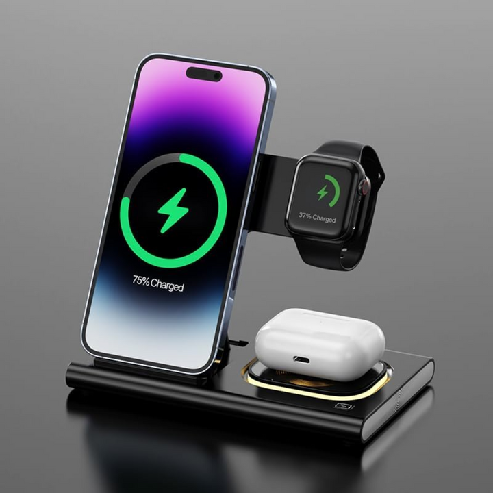 4-in-1 Foldable Wireless Charging Station with LED Night Light – Fast Charging Hub for Apple & Android