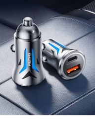 Remax CC06 36W Zinc Alloy Illuminated Fast Car Charger | Dual USB & USB-C PD Car Adapter