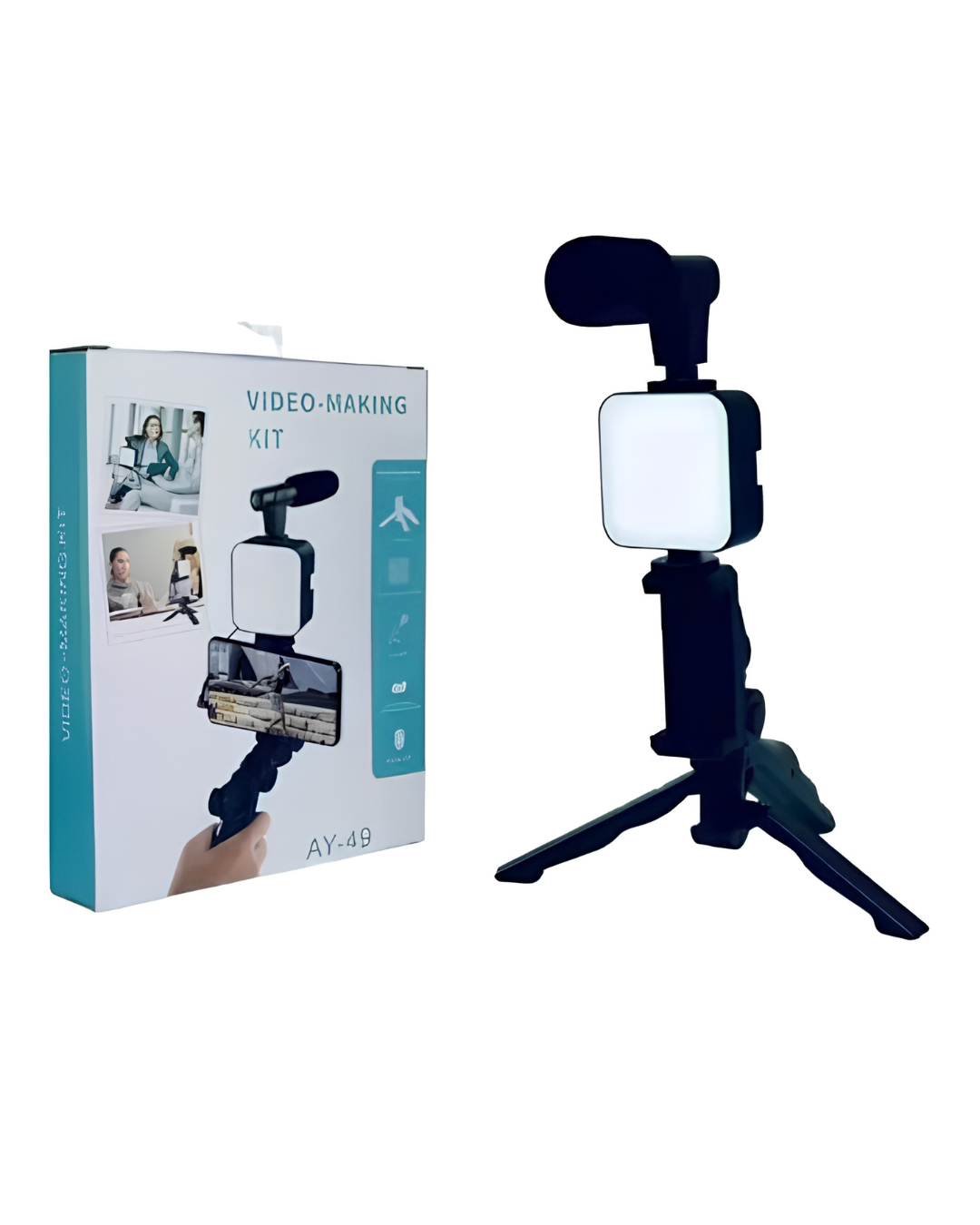 AY-49 Vlogging Kit Tripod Stand with Triple Light Setup | Video Making Kit for YouTube & Reels