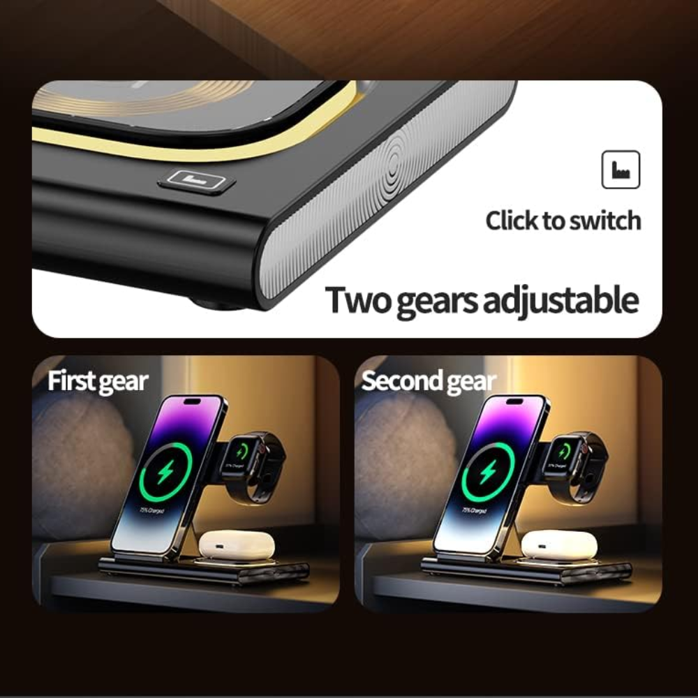 4-in-1 Foldable Wireless Charging Station with LED Night Light – Fast Charging Hub for Apple & Android