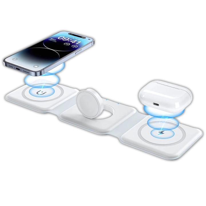 3-in-1 Magnetic Wireless Charging Station – Foldable 15W Fast Charger for Apple & Android