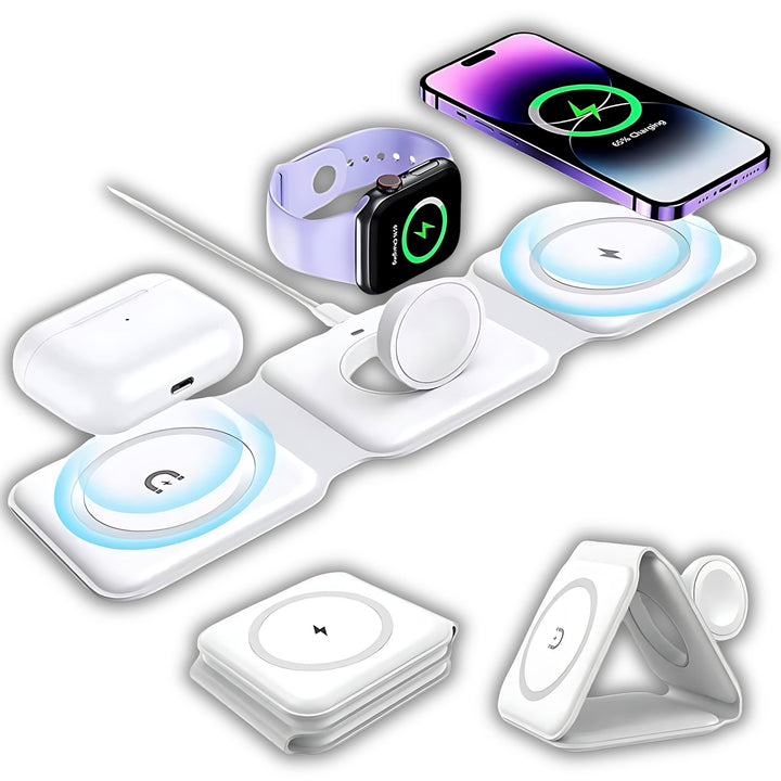 3-in-1 Magnetic Wireless Charging Station – Foldable 15W Fast Charger for Apple & Android