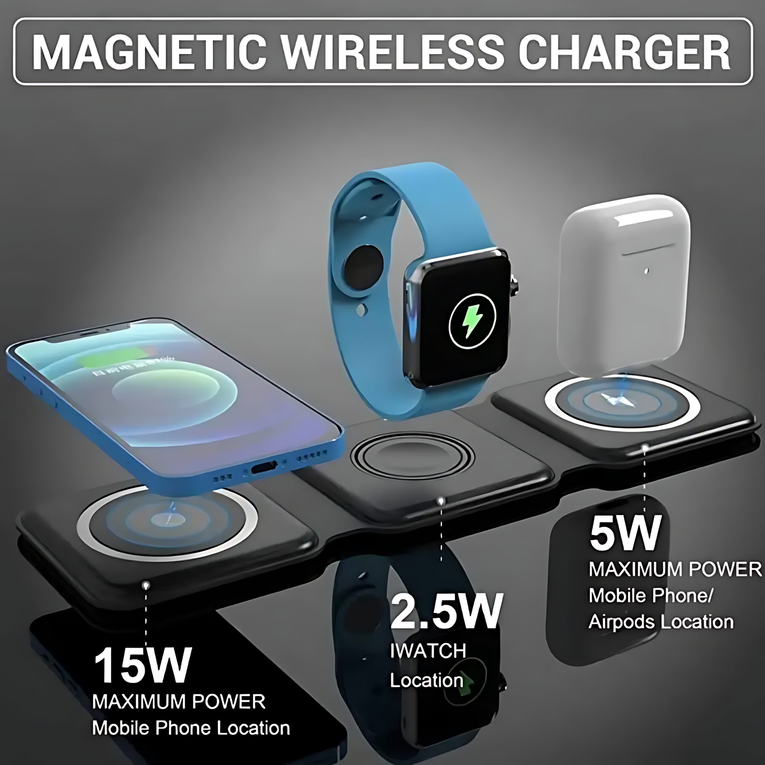 3-in-1 Magnetic Wireless Charging Station – Foldable 15W Fast Charger for Apple & Android