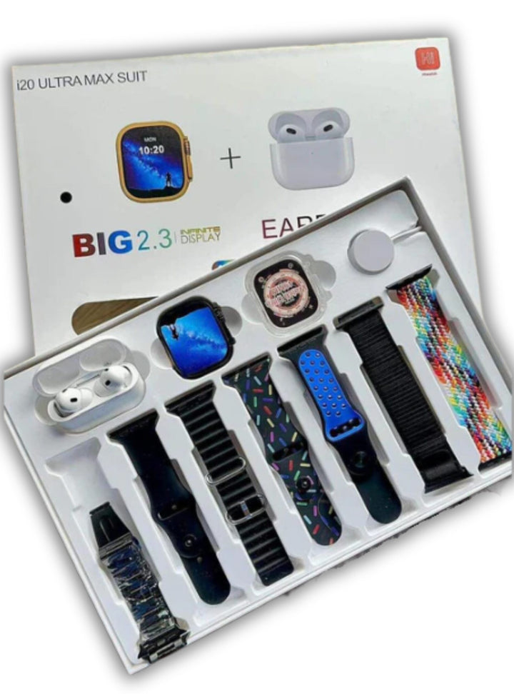i20 Ultra Max Suit with AirPods – Smartwatch + Earbuds Bundle – T&S Traders