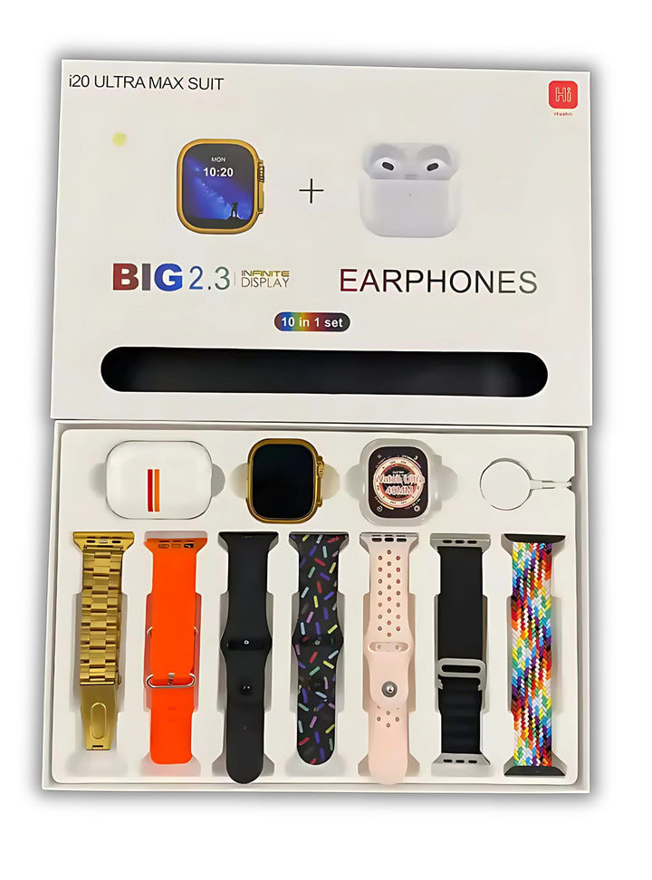 i20 Ultra Max Suit with AirPods – Smartwatch + Earbuds Bundle – T&S Traders