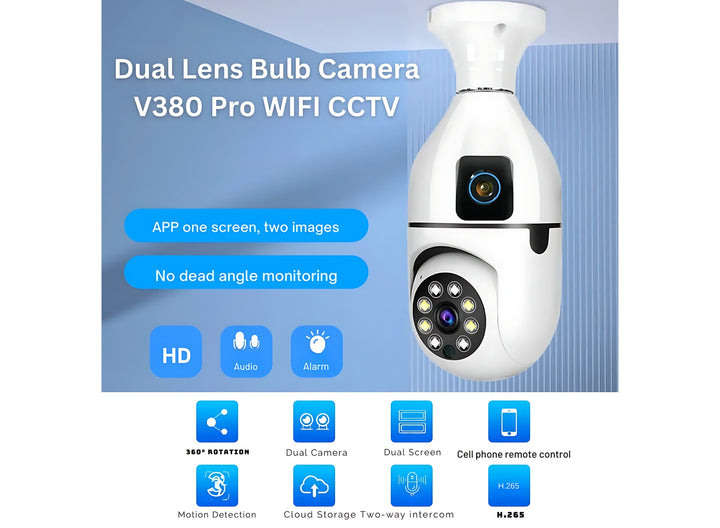 Bulb WiFi Dual 2 Lens Camera – 1080P HD, 360° View, Night Vision – T&S Traders