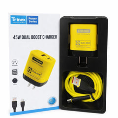 Trinex Dual Boost 45W Charger | Super Fast Charging USB-C Power Adapter for Smartphone & Tablet
