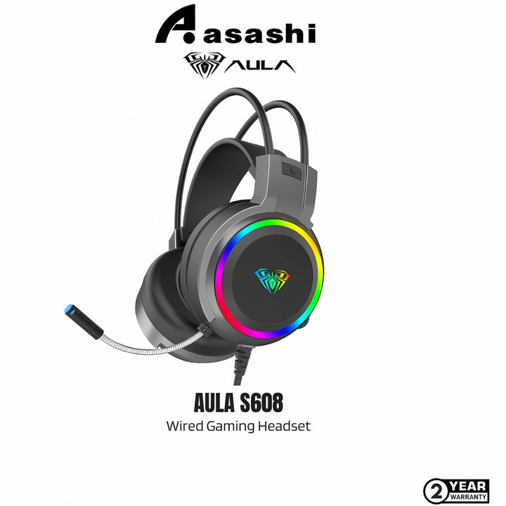 AULA S608 RGB Gaming Headset – 50mm Drivers, Noise-Canceling Mic – T&S Traders