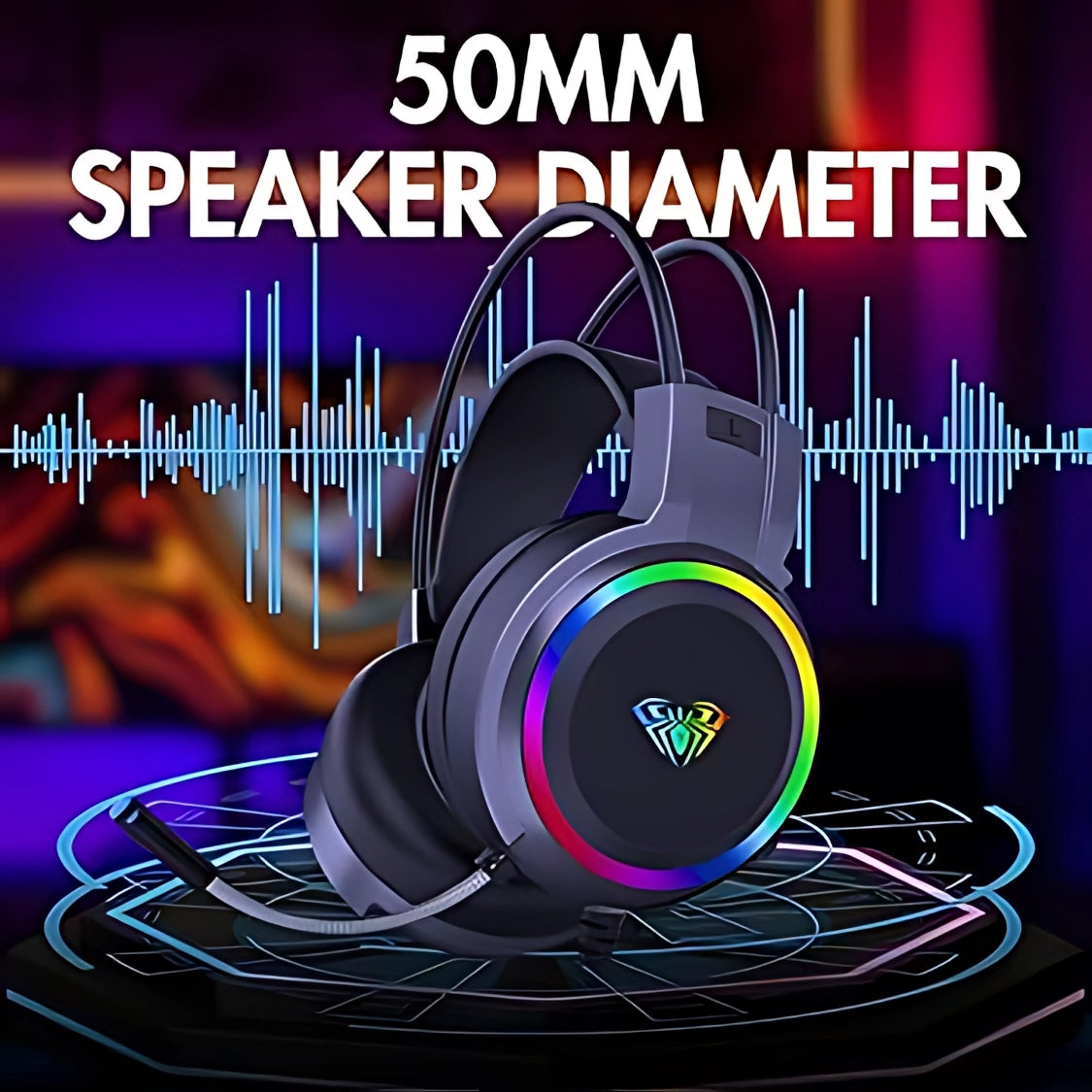AULA S608 RGB Gaming Headset – 50mm Drivers, Noise-Canceling Mic – T&S Traders