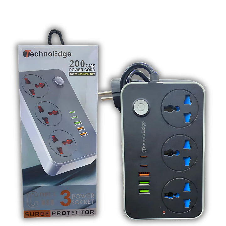TechnoEdge Power Extension Board – 3 USB + 2 Type-C + 3 Sockets | Fast Charging – T&S Traders"